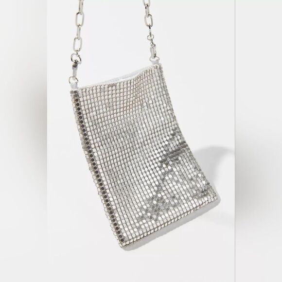 Silver tone chainmail metal mesh mini bag with chain strap - Picture 8 of 11